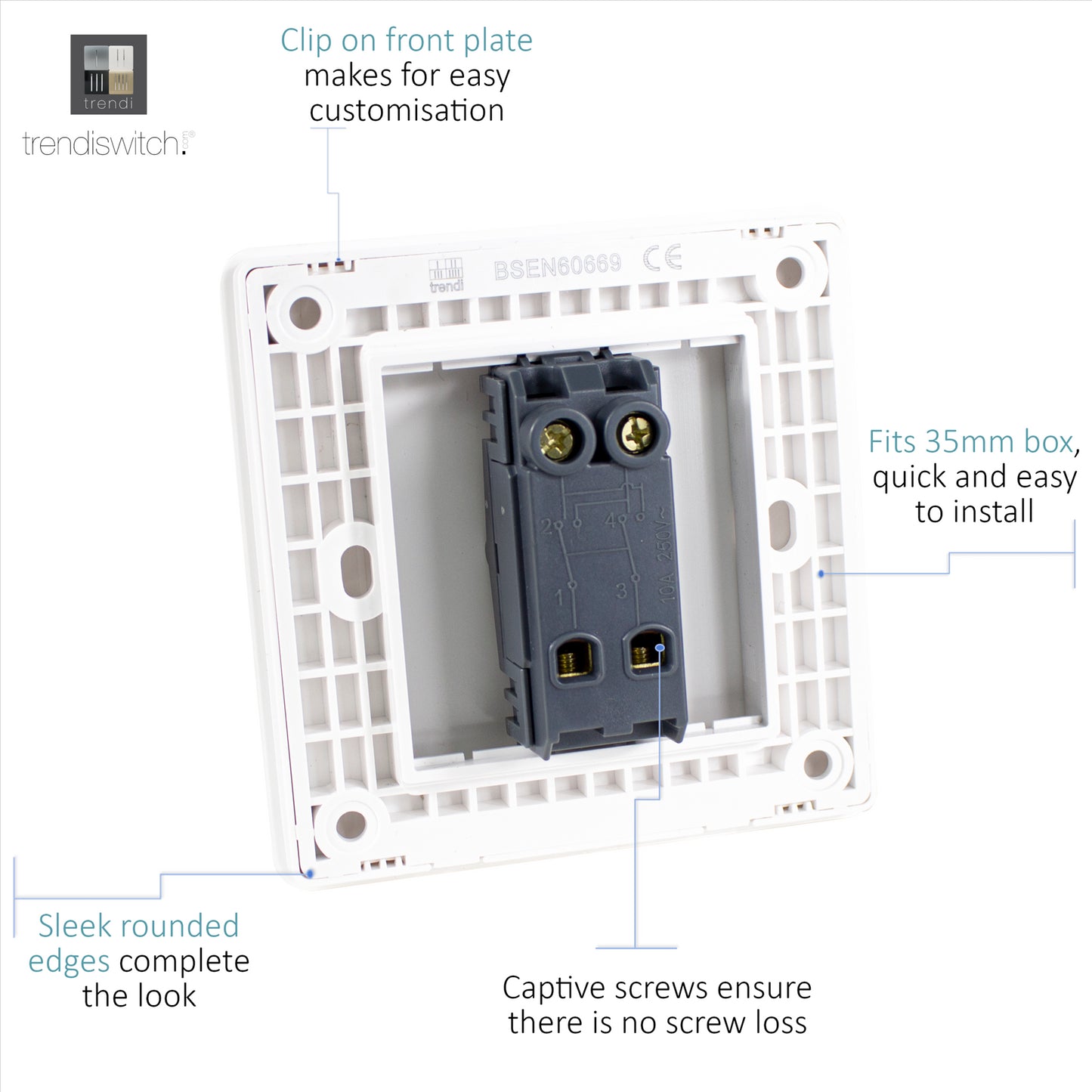 Trendi 1 Gang 3 Way Intermediate 240V Screwless Raised Front Plate Plastic Artistic Modern Glossy 10 Amp Chrome Rocker Single Electrical Wall Light Switch in Strawberry Red - ART-SS9SB