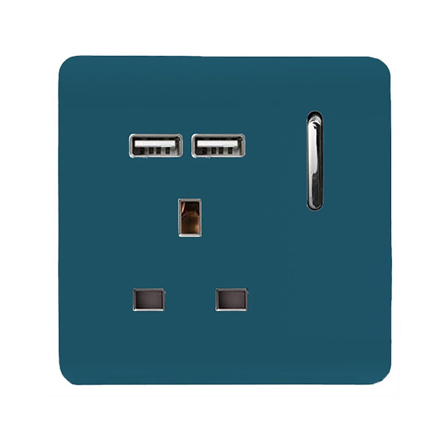 Trendi 1 Gang Single Switched Screwless Artistic Modern Glossy 13 Amp 2x Type A 2.1A USB Charging Port 13A Wall Outlet Plug Socket in Ocean Blue - ART-SKT13USBOB