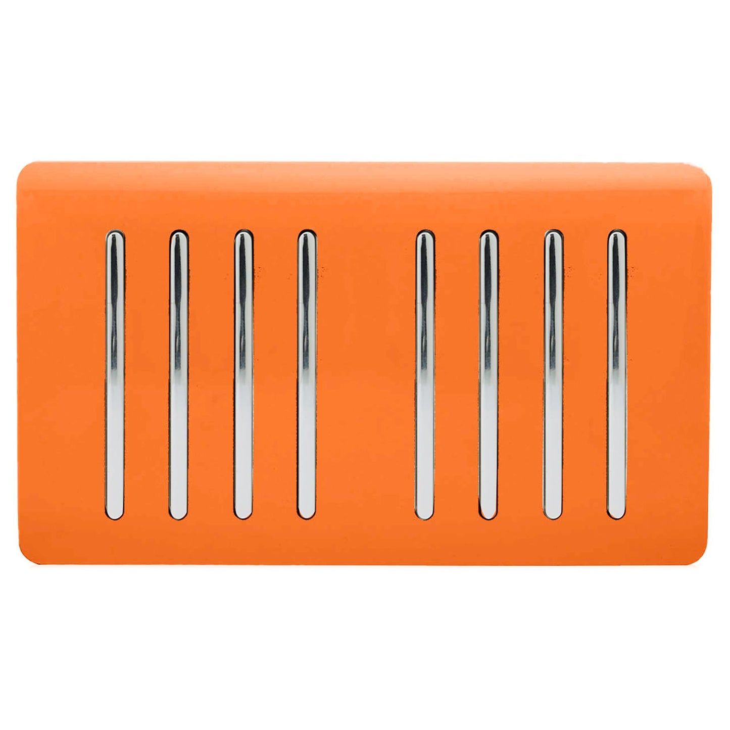 Trendi 8 Gang 2 way 240V Screwless Raised Front Twin Plate Plastic Artistic Modern Glossy 10 Amp Chrome Rocker Quad Electrical Wall Light Switch in Sunset Orange- ART-SS88OR