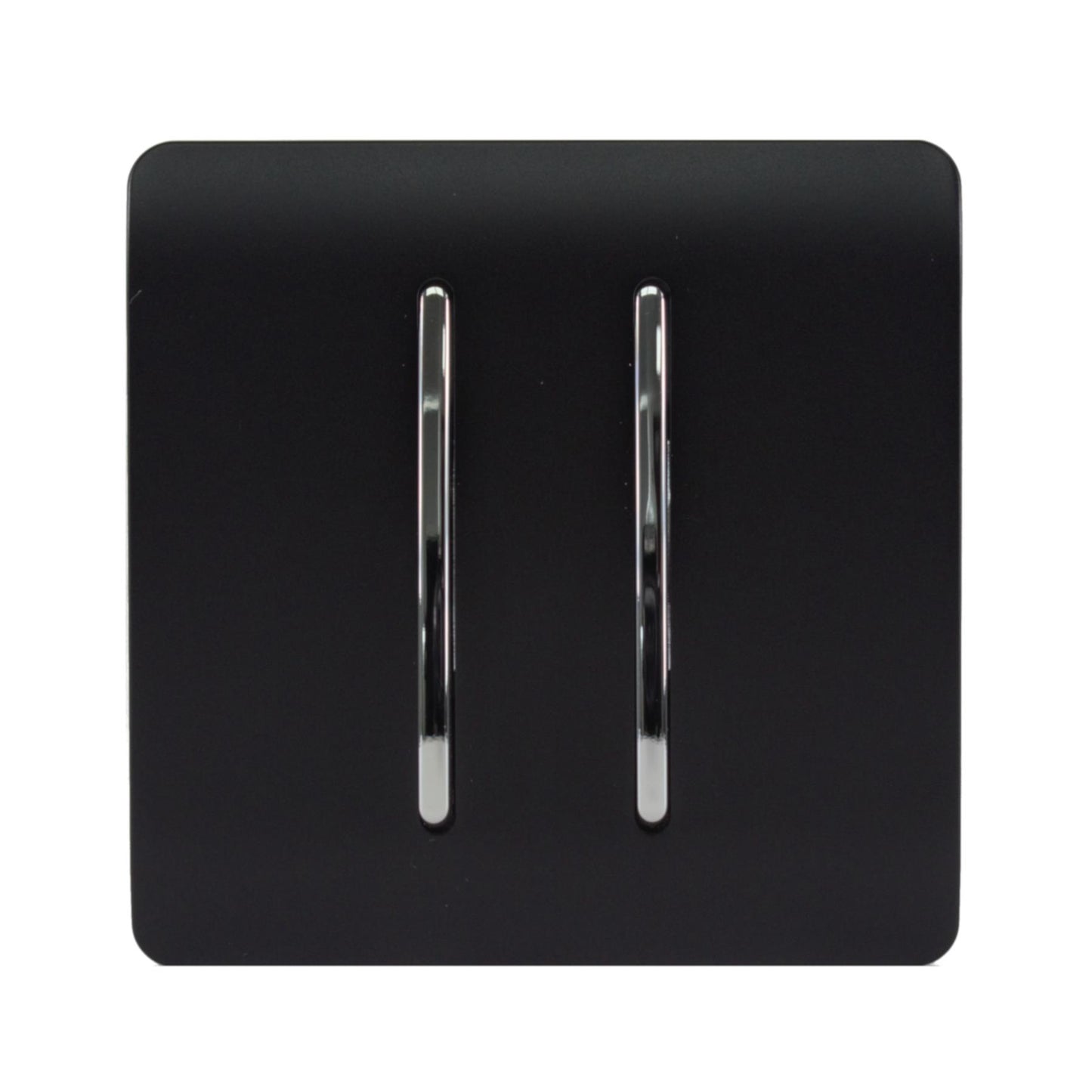 Trendi 2 Gang 2 Way 240V Screwless Raised Front Plate Plastic Artistic Modern Glossy 10 Amp Chrome Rocker Single Electrical Wall Light Switch Matt Black - ART-SS4MBK