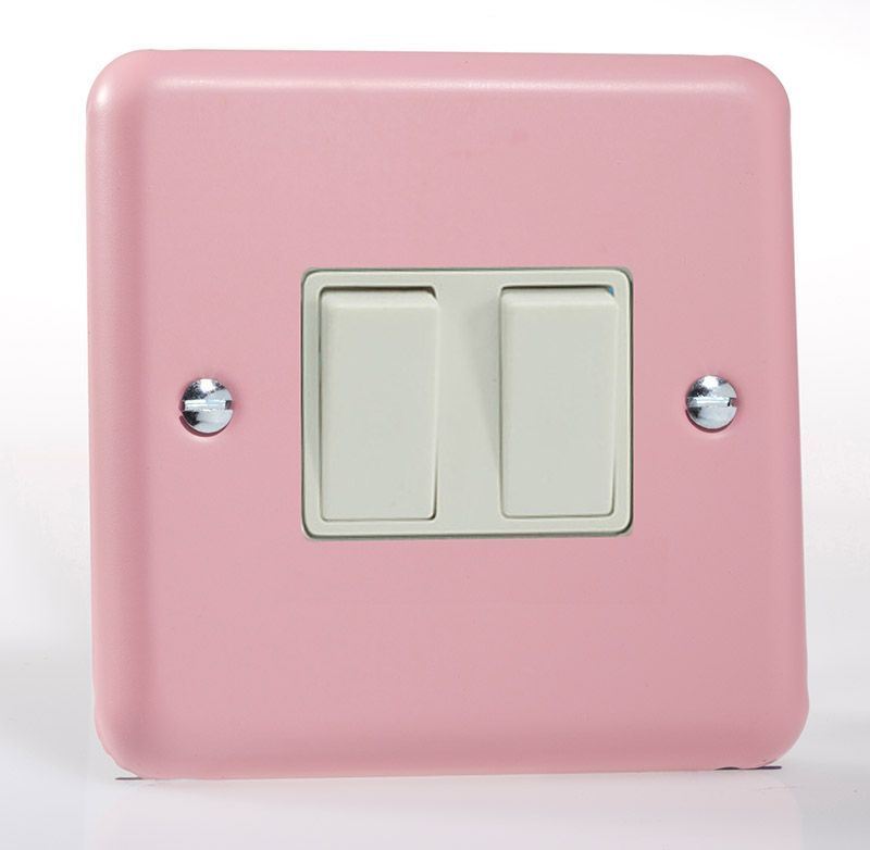 Varilight Pastel 2 Gang 10A 1 or 2 way Rocker Light Switch Rose Pink XY2W.RP