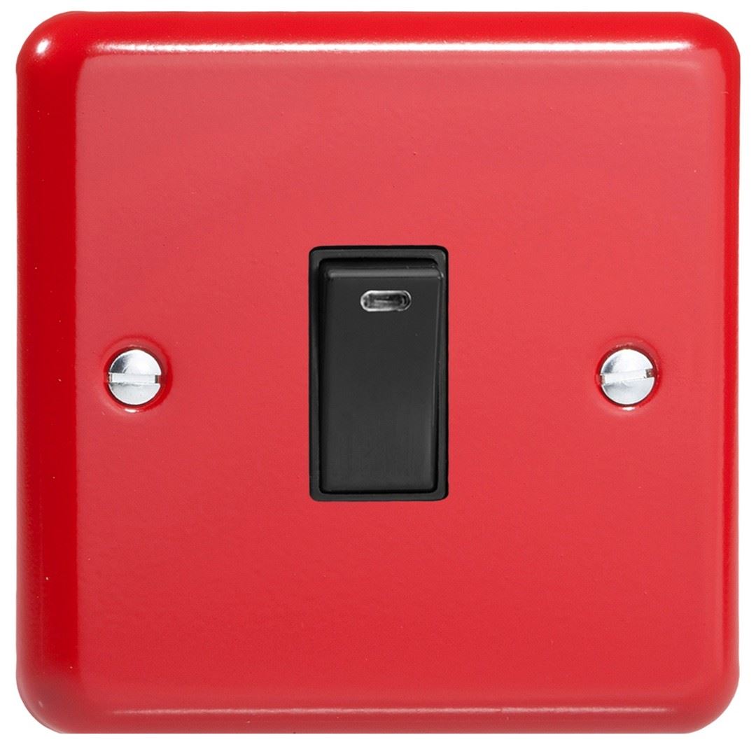 Varilight 1 Gang 1 or 2 Way 20A Heavy Duty Rocker Pillarbox Red with Black Insert - XY20NB.PR