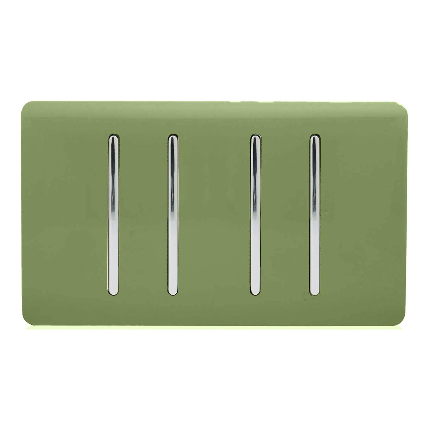 Trendi 4 Gang 2 way 240V Screwless Raised Front Twin Plate Plastic Artistic Modern Glossy 10 Amp Chrome Rocker Quad Electrical Wall Light Switch in Moss Green- ART-SS44MG