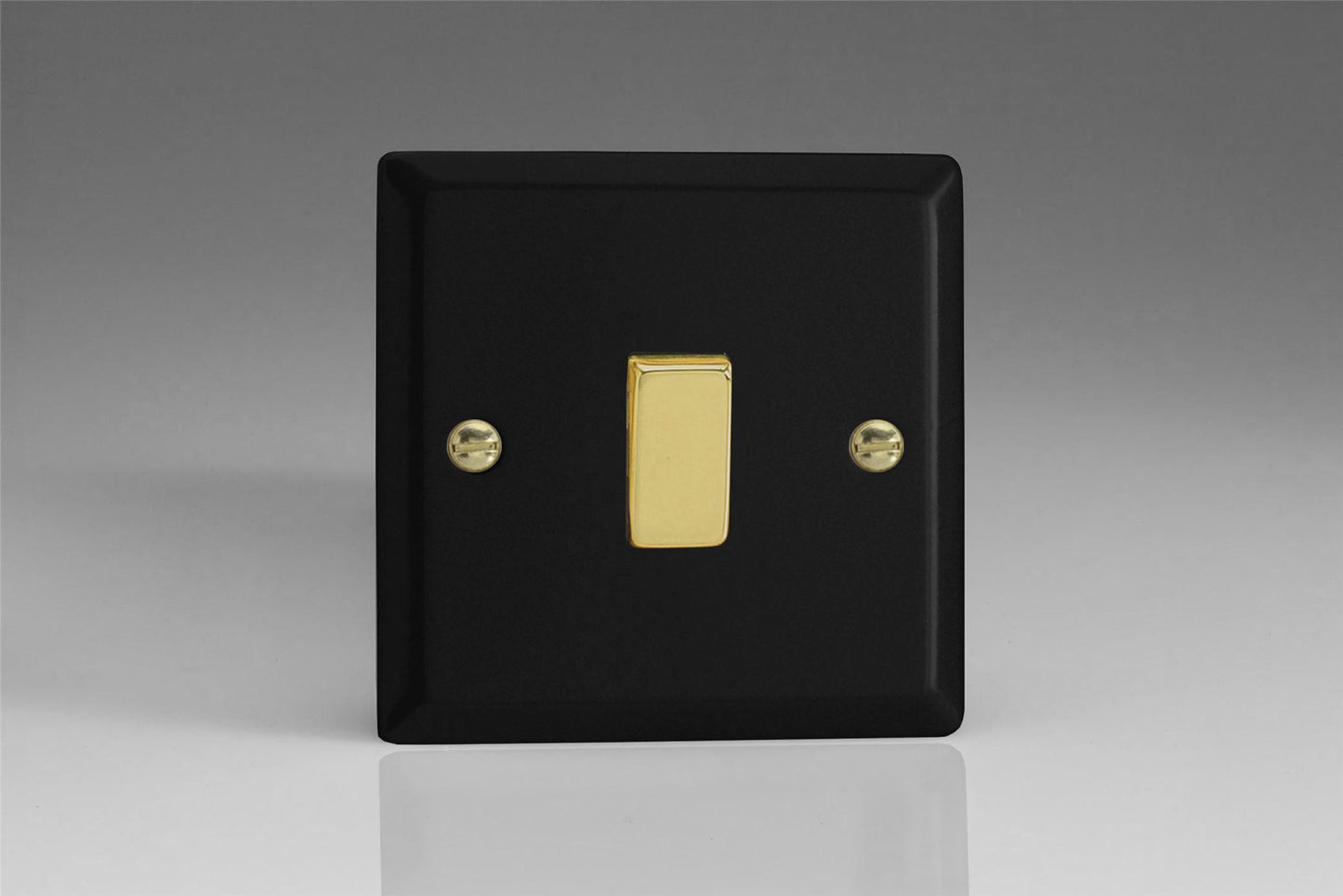 Varilight 1-Gang 10A 1- or 2-Way Rocker Switch in Vogue Matt Black w/ Polished Brass