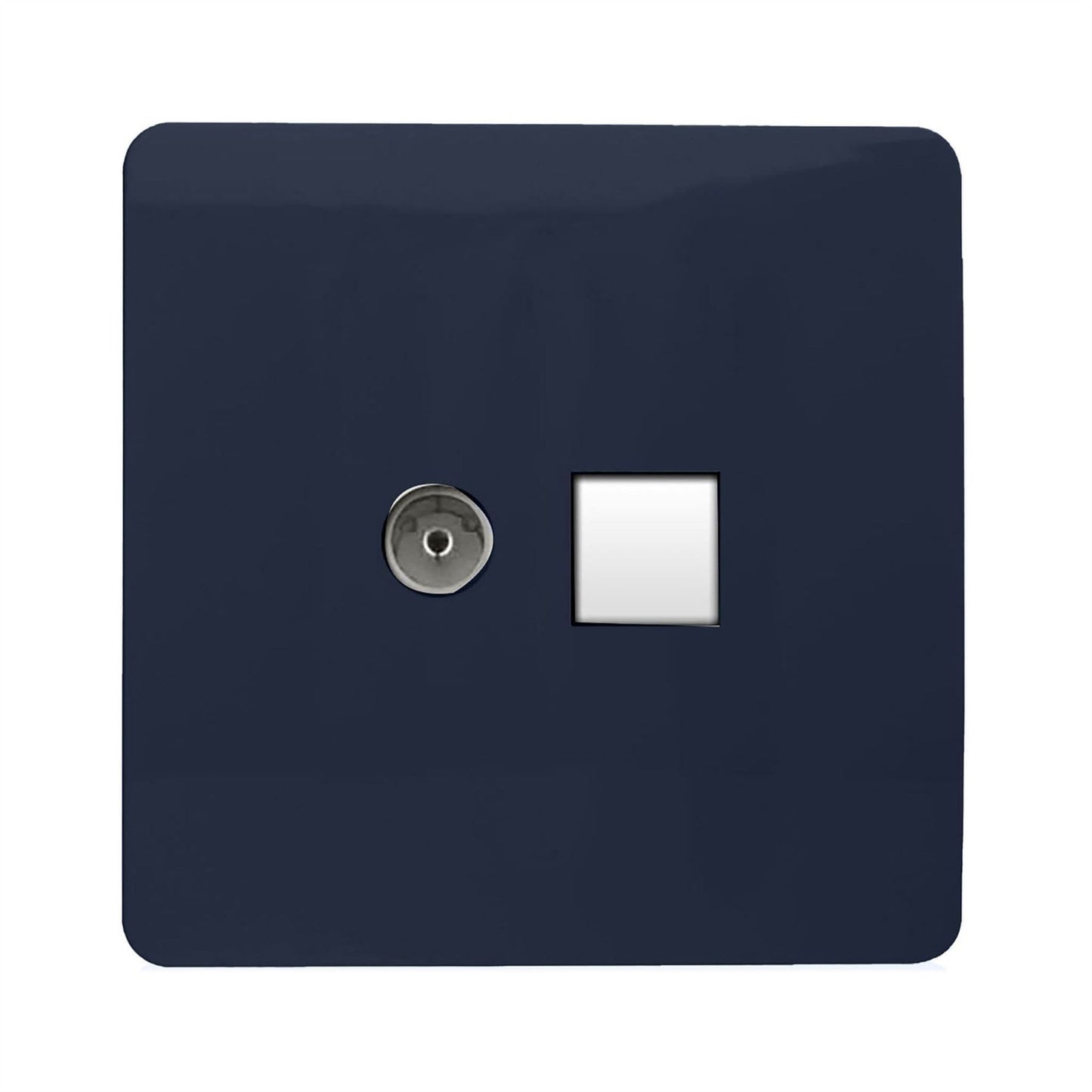 Trendi Switch 2 Gang Female TV Co-Axial & RJ45 Cat 6 Modern Designer PC Ethernet Sockets in Navy