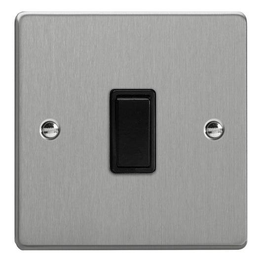Varilight Essential 1 Gang 10A 1 or 2 Way Rocker Light Switch in Brushed Steel