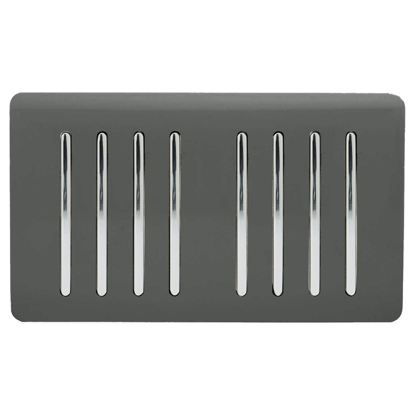 Trendi 8 Gang 2 way 240V Screwless Raised Front Twin Plate Plastic Artistic Modern Glossy 10 Amp Chrome Rocker Quad Electrical Wall Light Switch in Charcoal Grey - ART-SS88CH