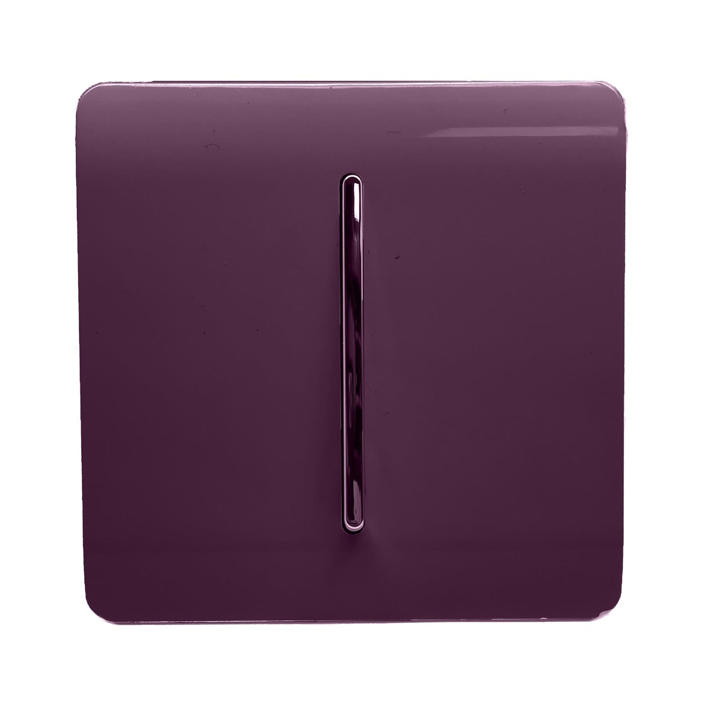 Trendi 1 Gang 3 Way Intermediate 240V Screwless Raised Front Plate Plastic Artistic Modern Glossy 10 Amp Chrome Rocker Single Electrical Wall Light Switch in Plum Purple - ART-SS9PL