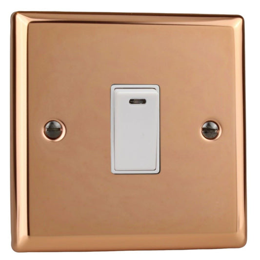 Varilight 1-Gang 20A Double Pole Rocker Switch + Neon Indicator Light in Urban Polished Copper w/ White Rocker
