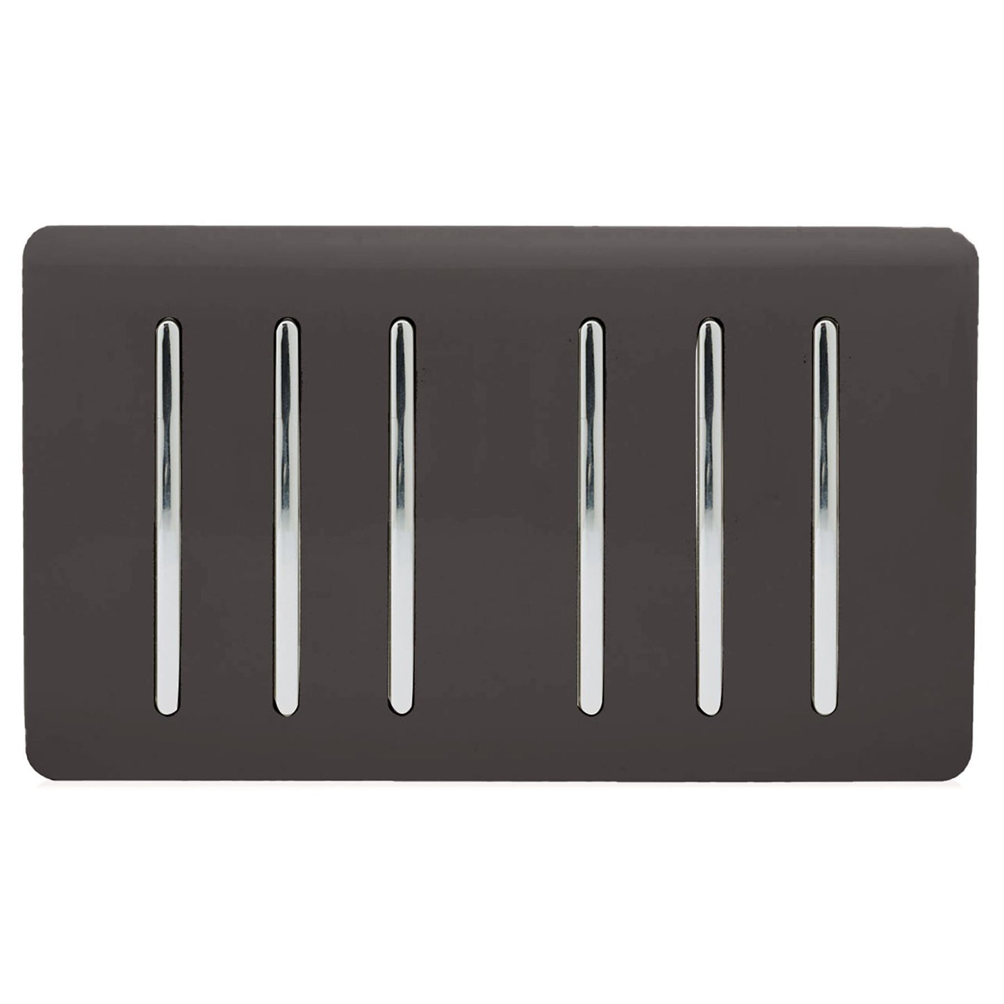 Trendi 6 Gang 2 way 240V Screwless Raised Front Twin Plate Plastic Artistic Modern Glossy 10 Amp Chrome Rocker Quad Electrical Wall Light Switch in Dark Mocha Brown - ART-SS66DB