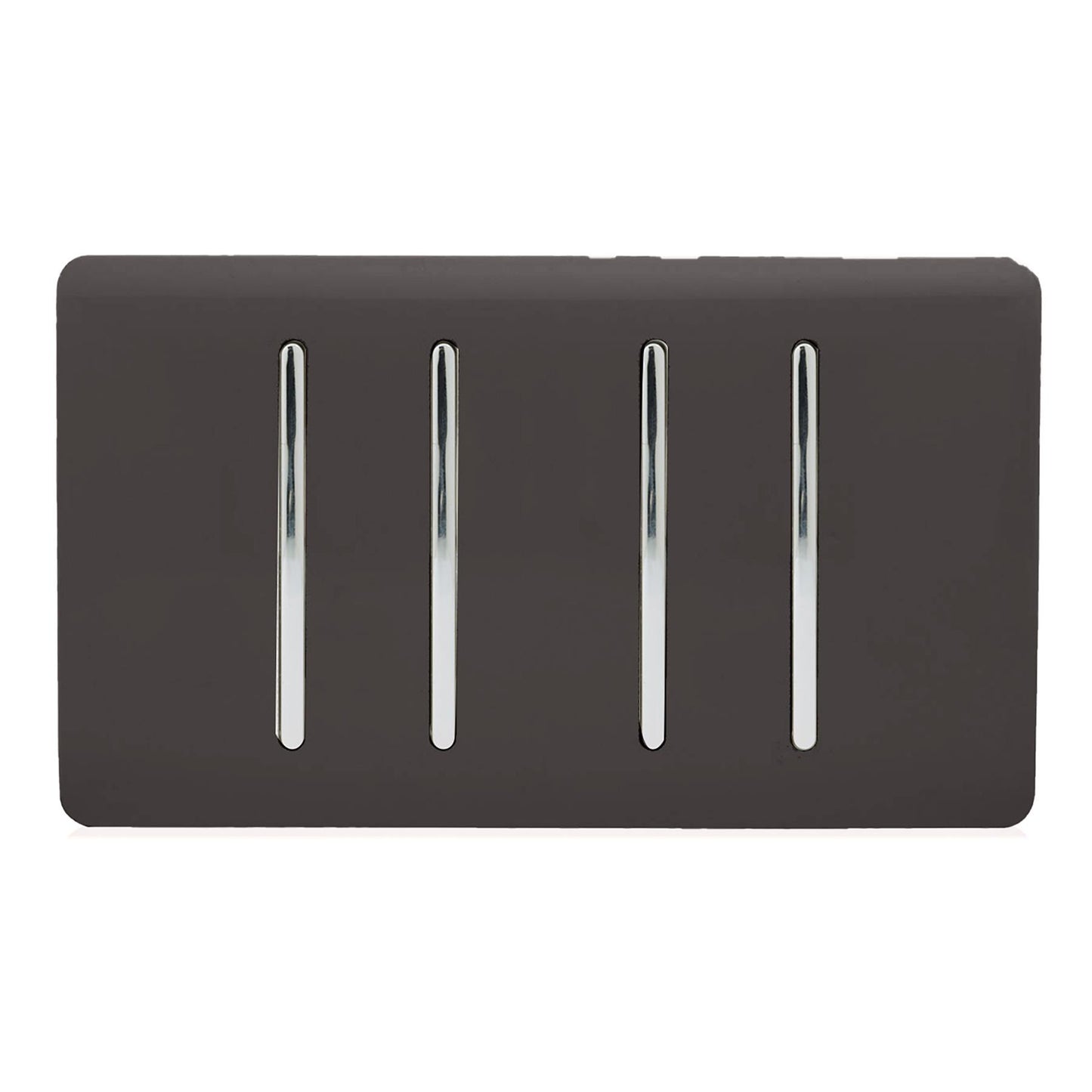 Trendi 4 Gang 2 way 240V Screwless Raised Front Twin Plate Plastic Artistic Modern Glossy 10 Amp Chrome Rocker Quad Electrical Wall Light Switch in Dark Mocha Brown - ART-SS44DB
