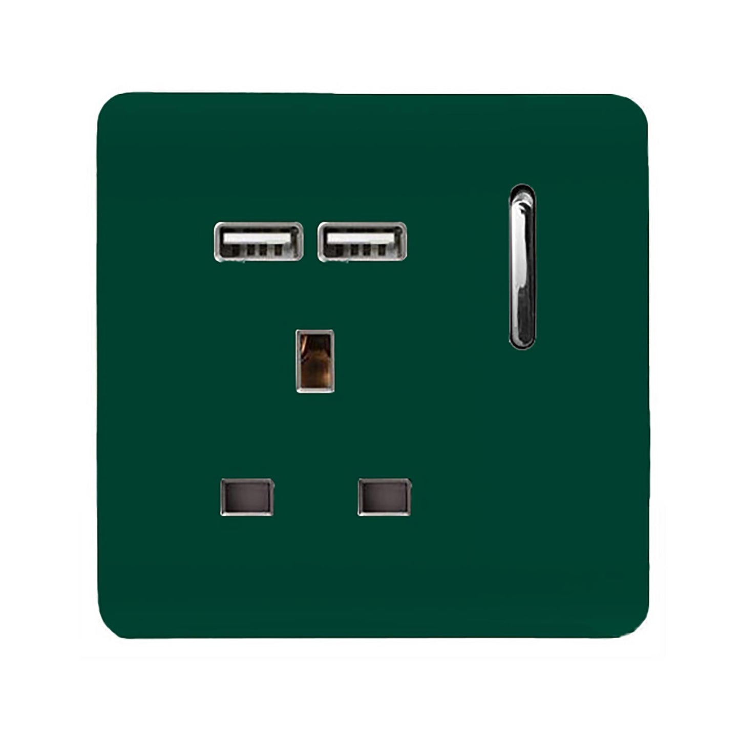 Trendi 1 Gang Single Switched Screwless Artistic Modern Glossy 13 Amp 2x Type A 2.1A USB Charging Port 13A Wall Outlet Plug Socket in Dark Forest Green - ART-SKT13USBDG