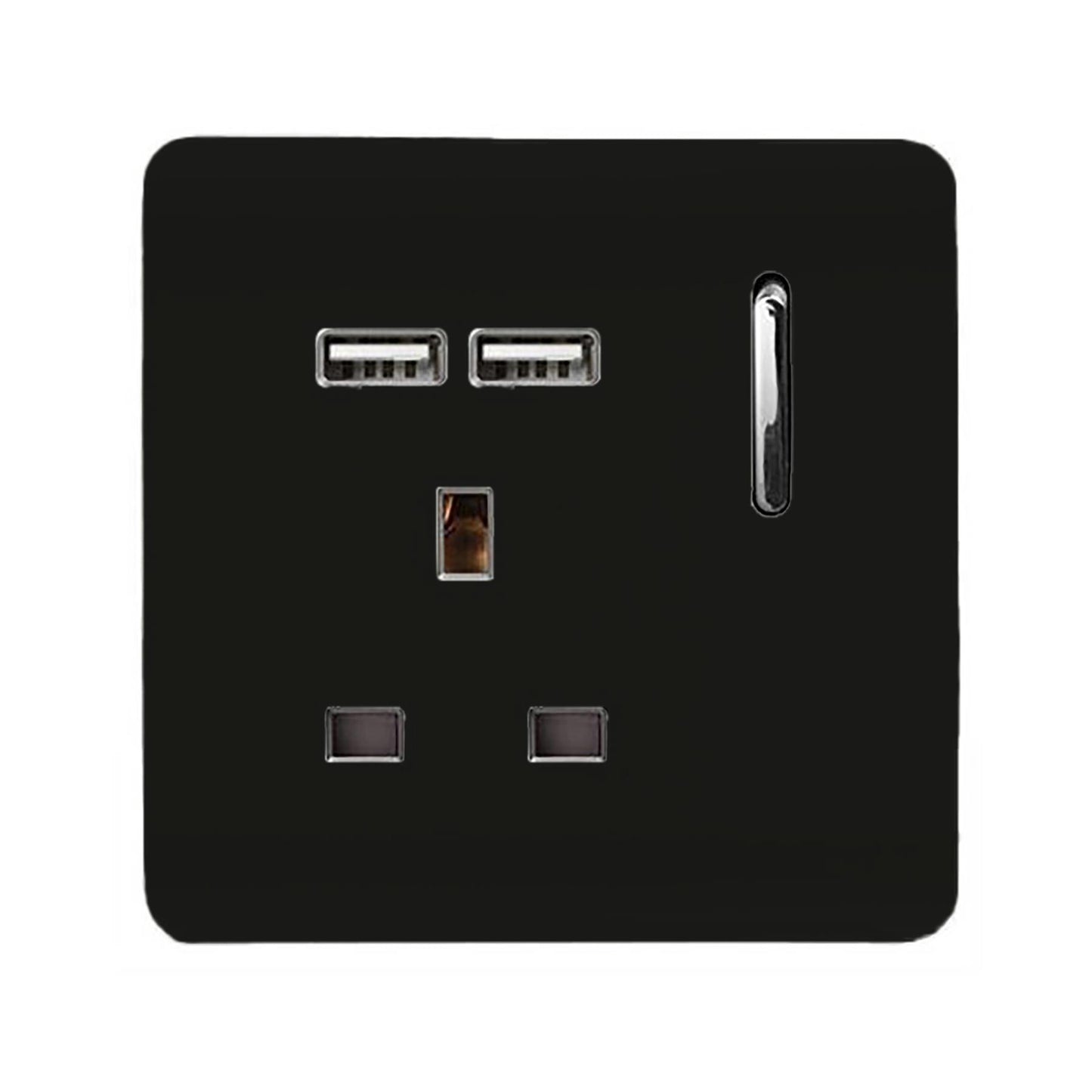 Trendi 1 Gang Single Switched Screwless Artistic Modern Glossy 13 Amp 2x Type A 2.1A USB Charging Port 13A Wall Outlet Plug Socket in Piano Black - ART-SKT13USBBK