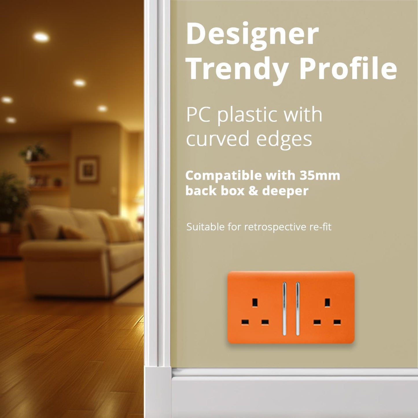 Trendi 2 Gang Artistic Modern Glossy 13 Amp Switched Tactile Plug Socket Orange