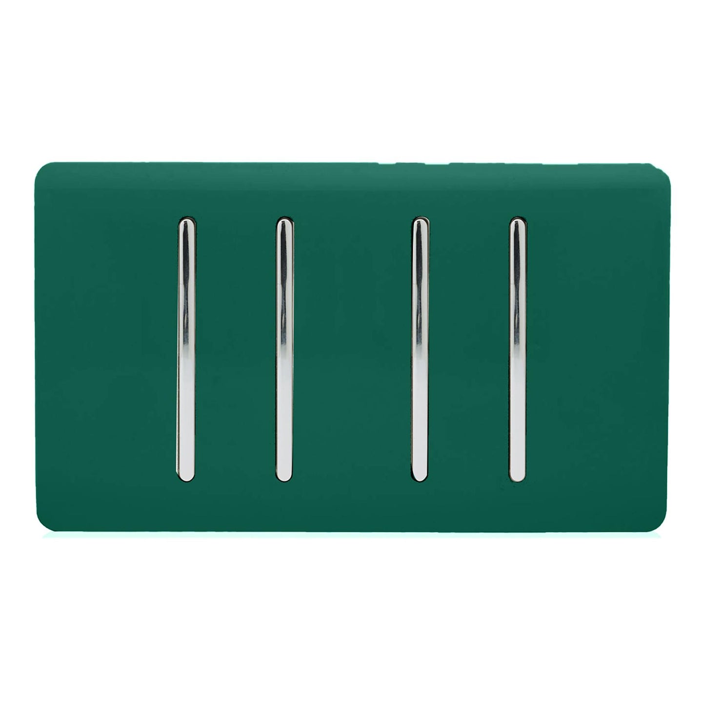 Trendi 4 Gang 2 way 240V Screwless Raised Front Twin Plate Plastic Artistic Modern Glossy 10 Amp Chrome Rocker Quad Electrical Wall Light Switch in Dark Green - ART-SS44DG
