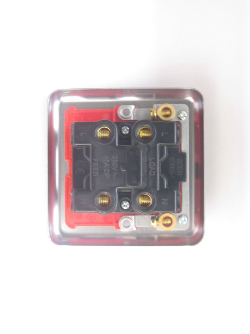 Varilight Classic Red 45A Cooker Switch (Single Plate, Red Rocker) - Matt Chrome XS45S