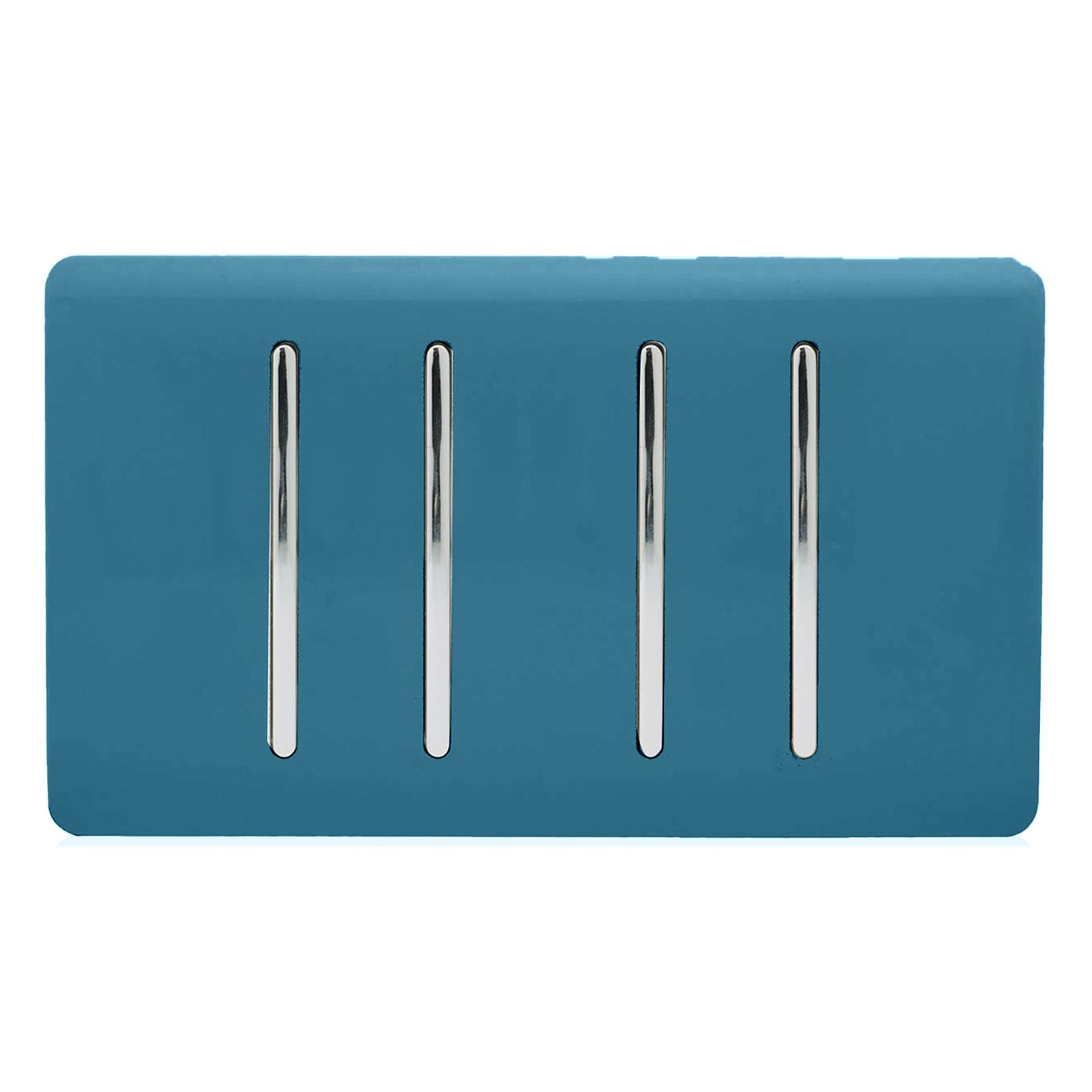 Trendi 4 Gang 2 way 240V Screwless Raised Front Twin Plate Plastic Artistic Modern Glossy 10 Amp Chrome Rocker Quad Electrical Wall Light Switch in Ocean Blue - ART-SS44OB