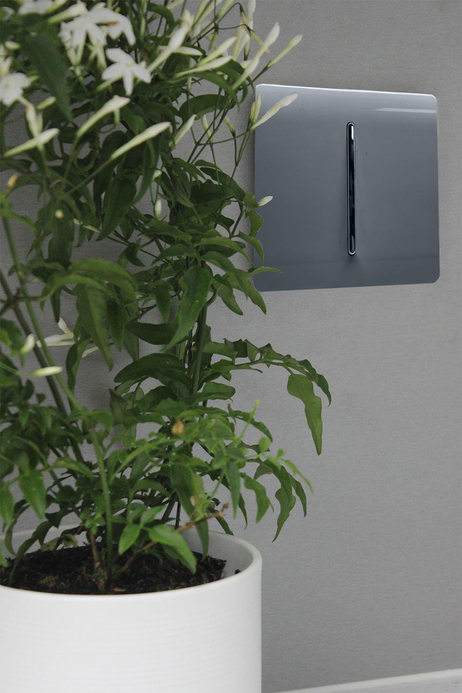 Trendi 1 Gang 3 Way Intermediate 240V Screwless Raised Front Plate Plastic Artistic Modern Glossy 10 Amp Chrome Rocker Single Electrical Wall Light Switch in Warm Grey - ART-SS9WG