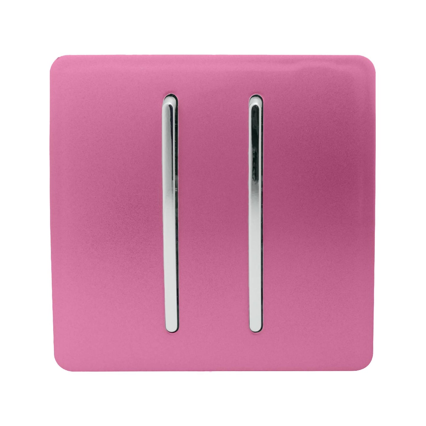 Trendi 2 Gang 3 way (Intermediate) 240V Screwless Raised Front Plate Plastic Artistic Modern Glossy 10 Amp Chrome Rocker Double Electrical Wall Light Switch in Candy Pink