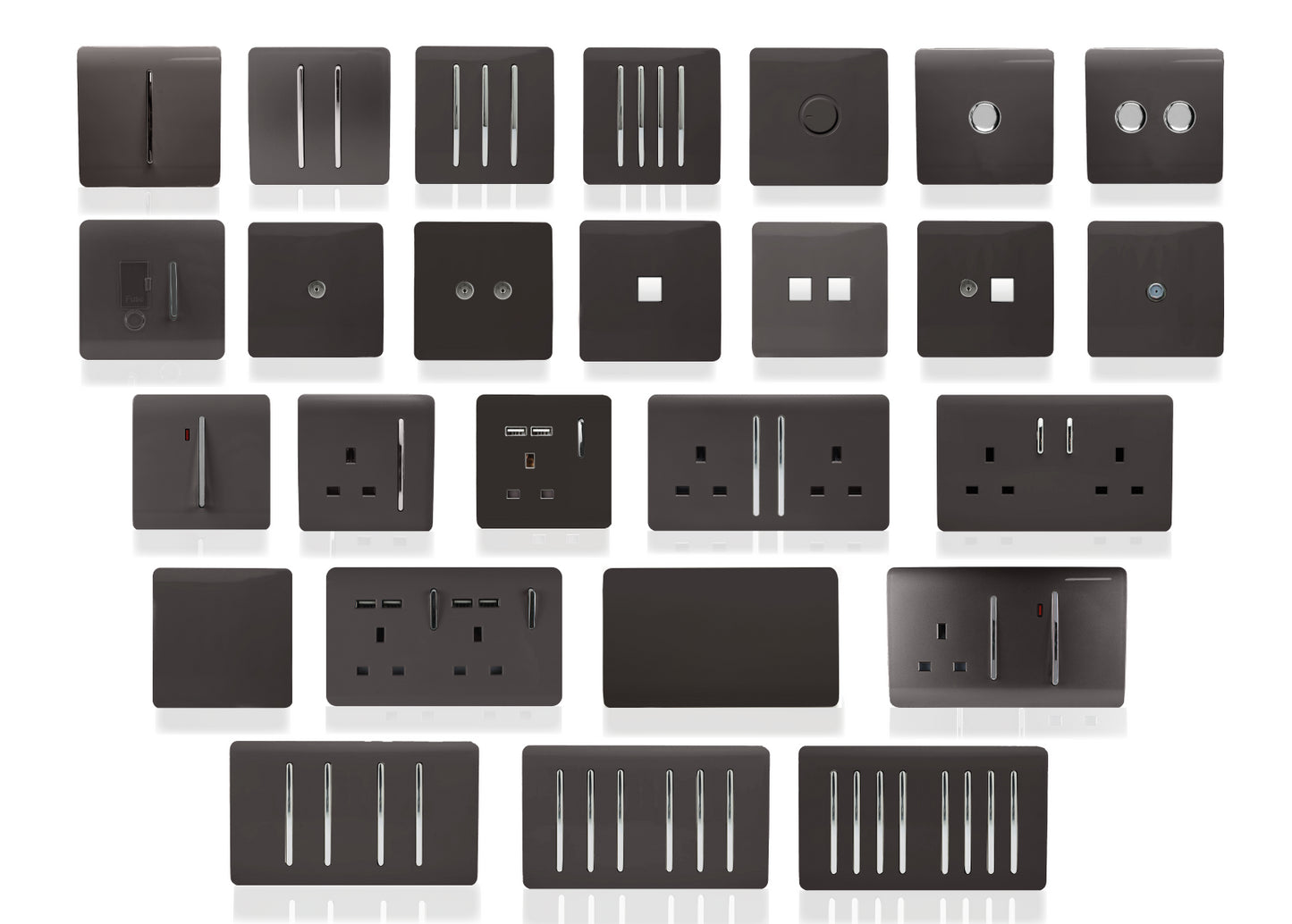 Trendi 2 Gang Artistic Modern Glossy 13 Amp 2 x 3.1mA USB Switched Plug Socket Dark Brown