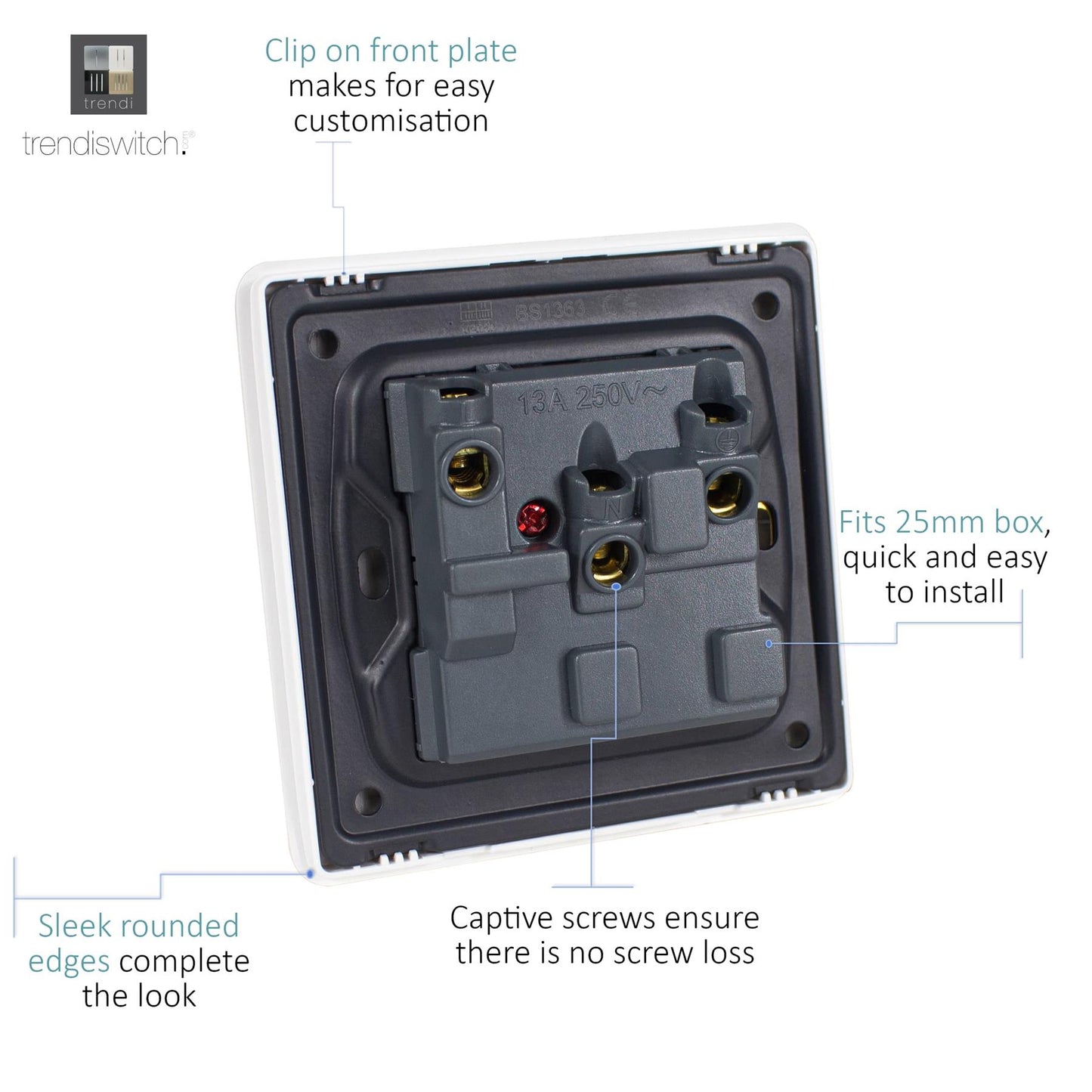 Trendi 1 Gang Artistic Modern Glossy 13 Amp Switched Tactile Plug Socket Copper