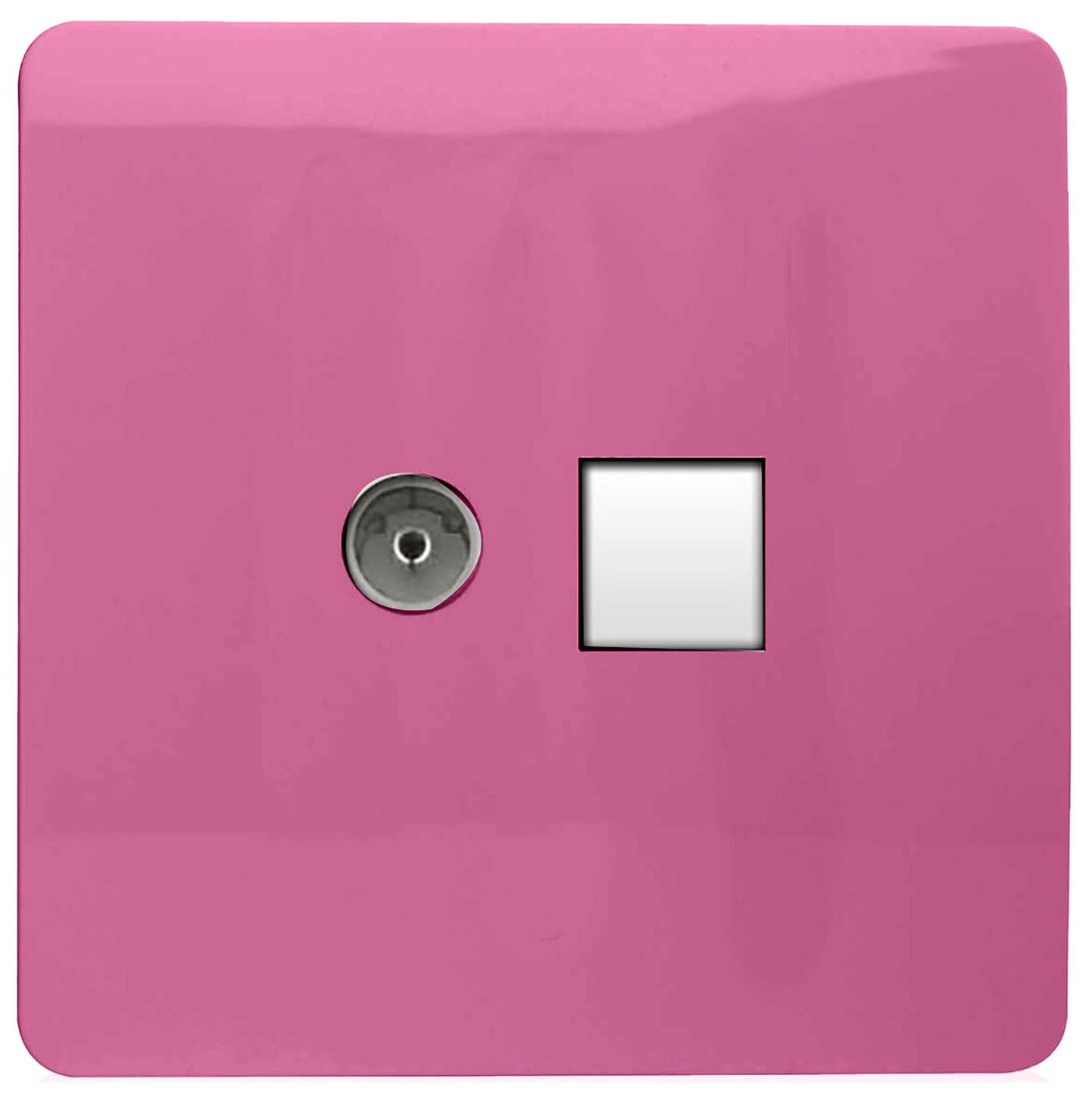 Trendi Artistic Modern Glossy Tactile TV Co-axial Socket + Telephone Socket Pink