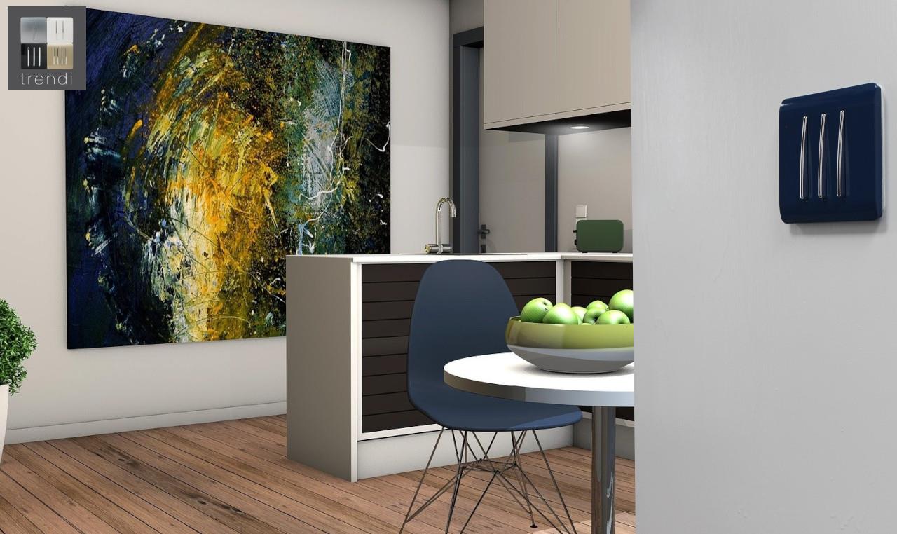 Trendi 3 Gang 2 way 240V Screwless Raised Front Plate Plastic Artistic Modern Glossy 10 Amp Chrome Rocker Triple Electrical Wall Light Switch in Ocean Blue