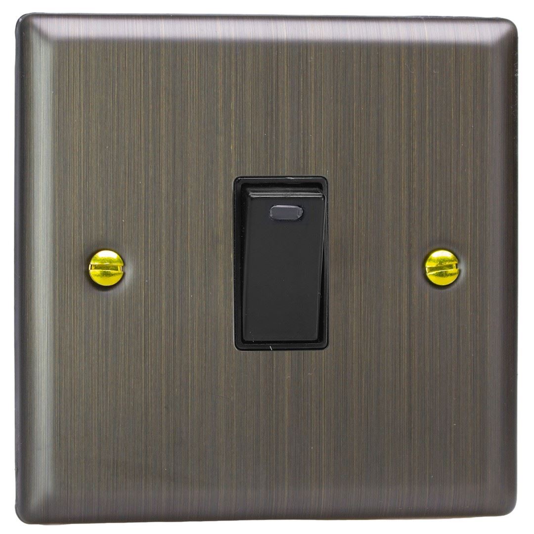 Varilight 1-Gang 20A Double Pole Rocker Switch + Neon Indicator Light in Urban Antique Brass w/ Black