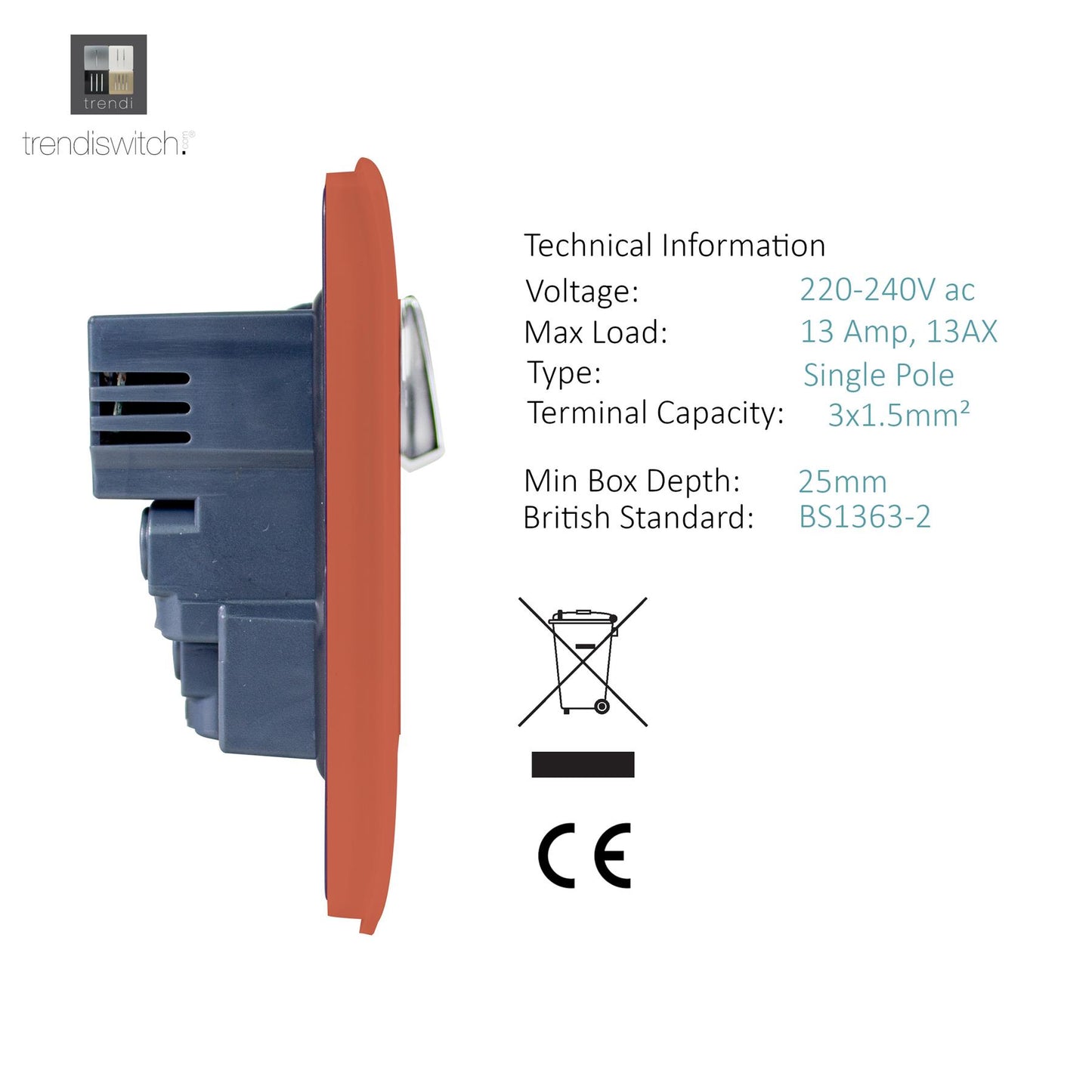 Trendi 2 Gang Artistic Modern Glossy 13 Amp 4x2.1mA USB Switched Tactile Plug Socket Copper