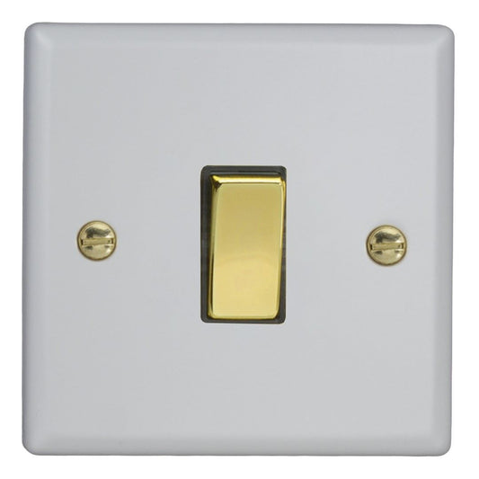 Varilight 1-Gang 20A Double Pole Rocker Switch in Vogue Matt White w/ Polished Brass