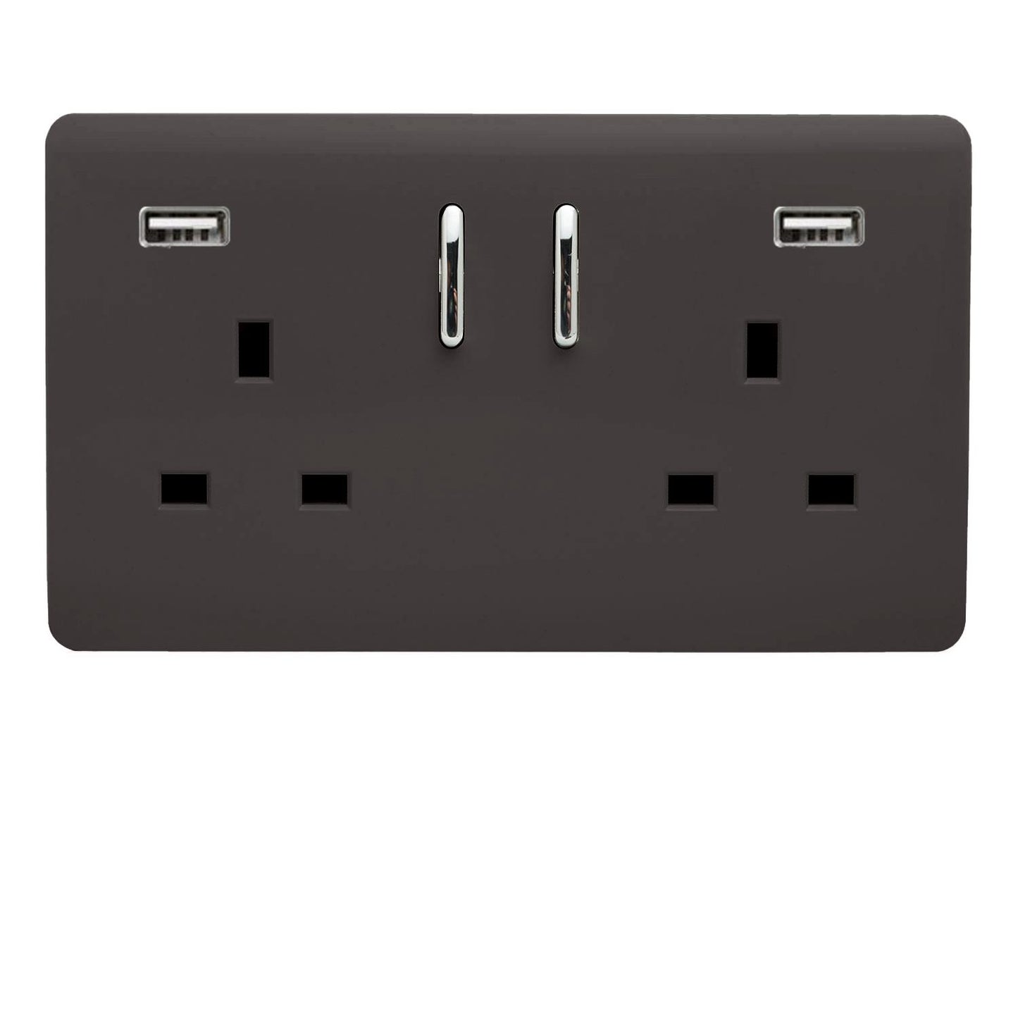 Trendi 2 Gang Artistic Modern Glossy 13 Amp 2 x 3.1mA USB Switched Plug Socket Dark Brown