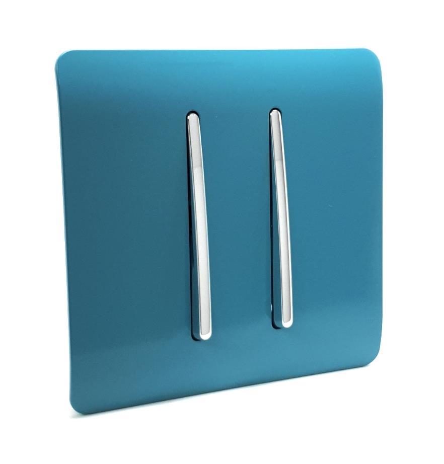 Trendi 2 Gang Artistic Modern Glossy Tactile Home Automation Switch Bright Teal