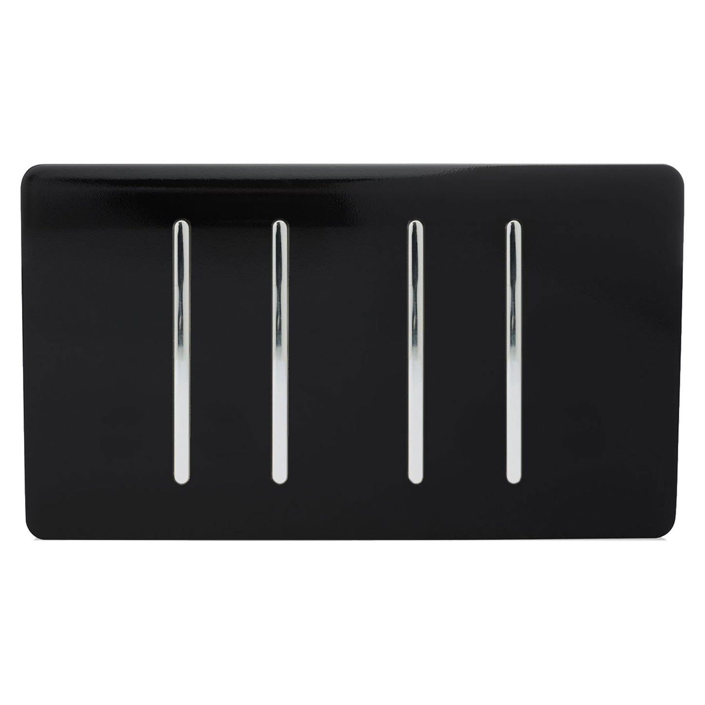 Trendi 4 Gang 2 way 240V Screwless Raised Front Twin Plate Plastic Artistic Modern Glossy 10 Amp Chrome Rocker Quad Electrical Wall Light Switch in Piano Black - ART-SS44BK