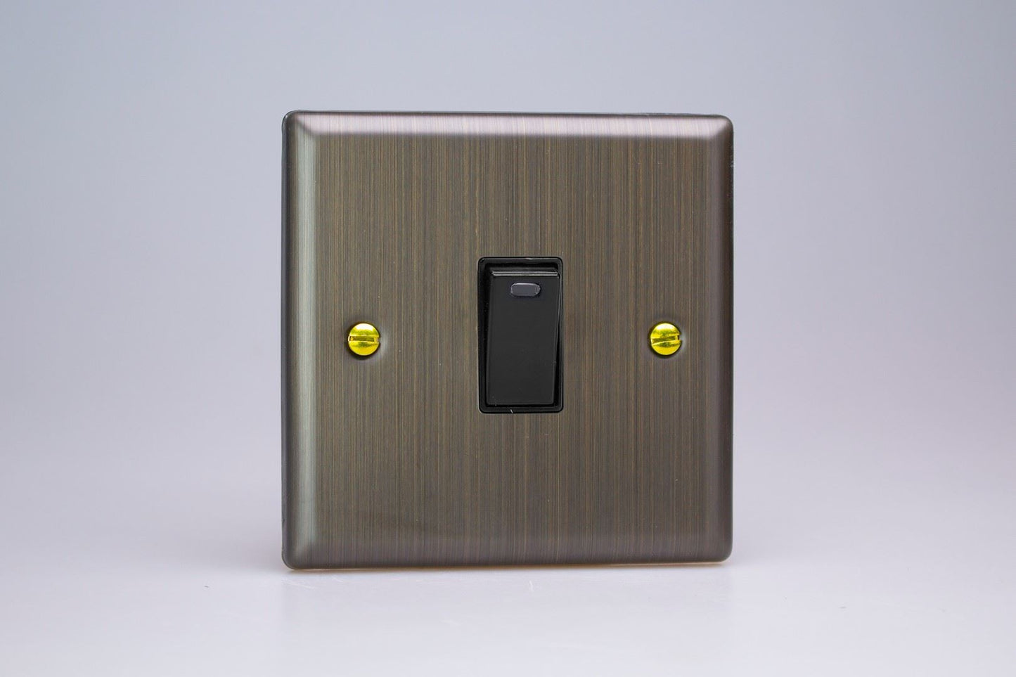 Varilight 1-Gang 20A Double Pole Rocker Switch + Neon Indicator Light in Urban Antique Brass w/ Black