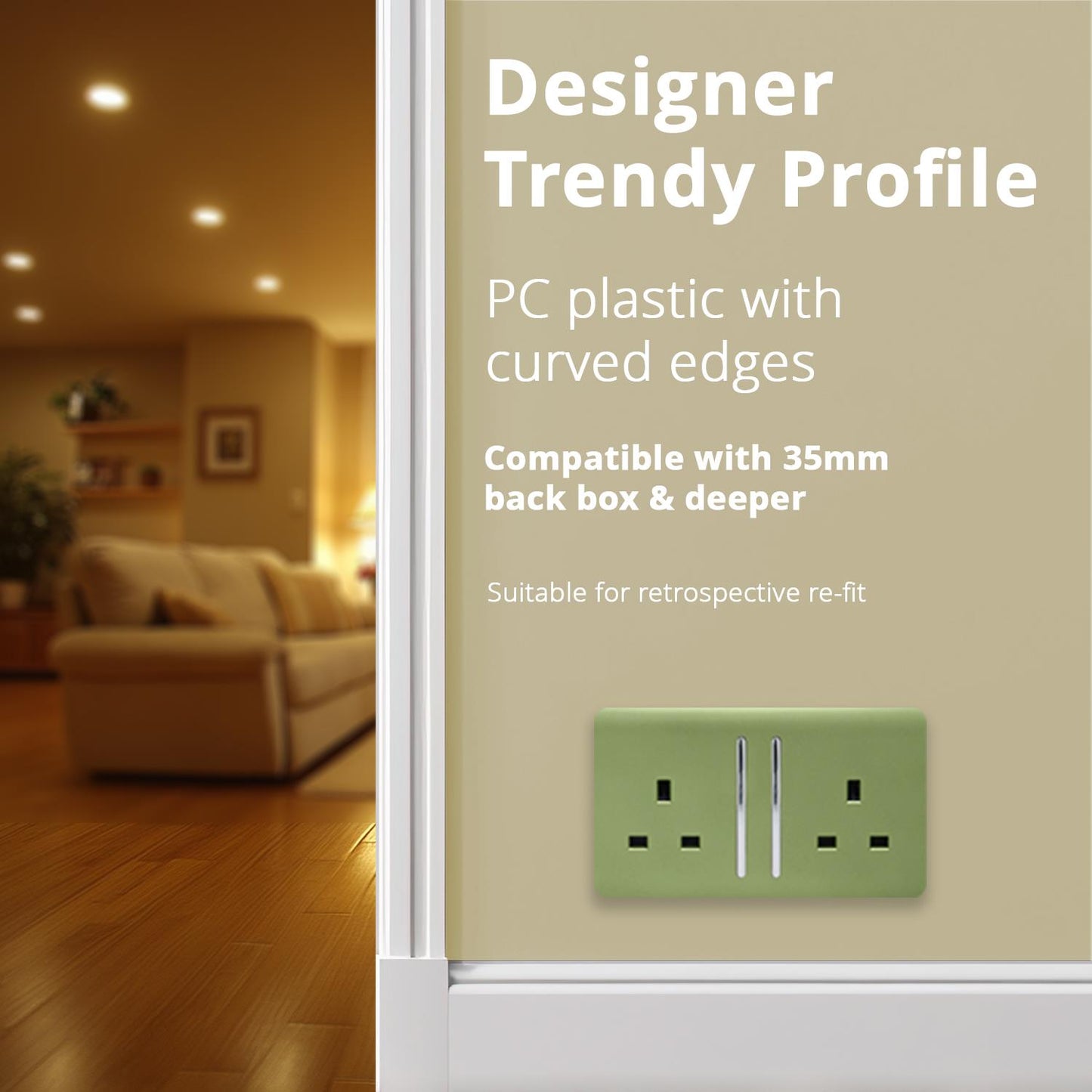 Trendi 2 Gang Artistic Modern Glossy 13 Amp Switched Tactile Plug Socket Moss Green