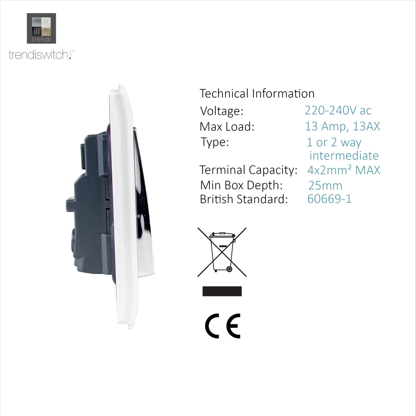 Trendi 2 Gang Artistic Modern 13 Amp Switched Plug Socket White ART-SKT213LWH