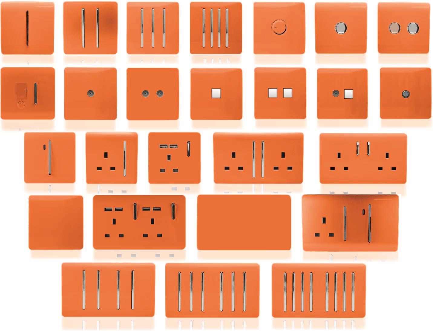 Trendi 2 Gang Artistic Modern Glossy 13 Amp 2 x 3.1mA USB Switched Plug Socket Orange