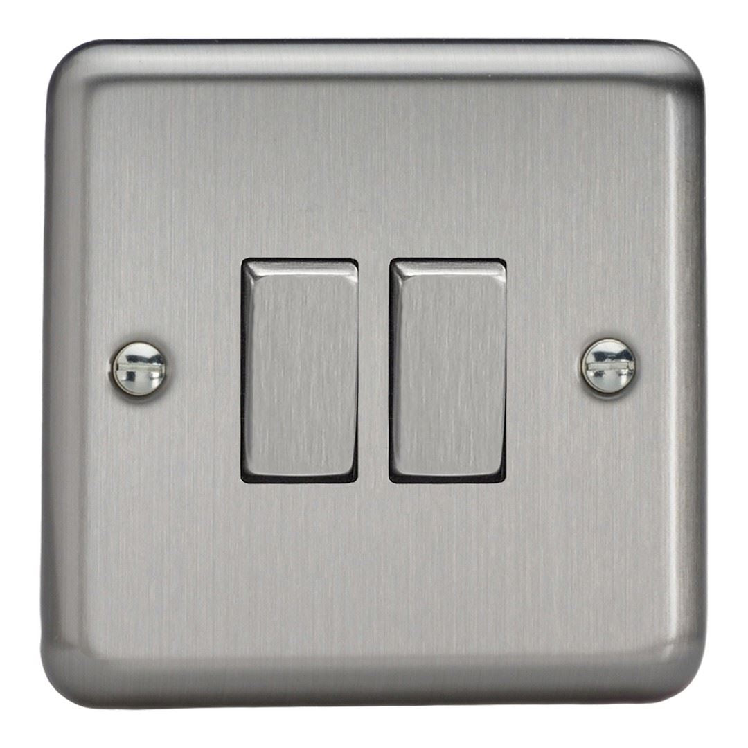 Varilight 2 Gang Intermediate 10A Rocker Light Switch Brushed Matt Chrome Dec Switch XS77D