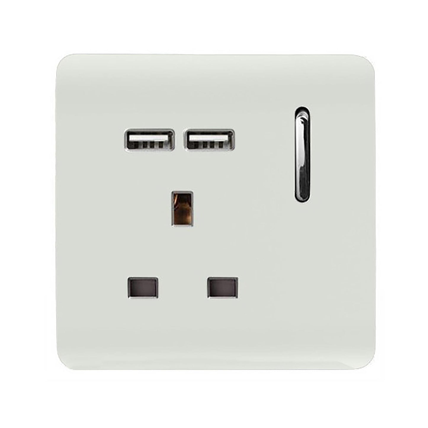Trendi 1 Gang Single Switched Screwless Artistic Modern Glossy 13 Amp 2x Type A 2.1A USB Charging Port 13A Wall Outlet Plug Socket in Ice White - ART-SKT13USBWH