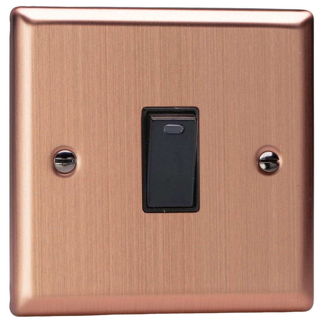 Varilight 1-Gang 20A Double Pole Rocker Switch + Neon Indicator Light in Urban Brushed Copper w/ Black Rocker