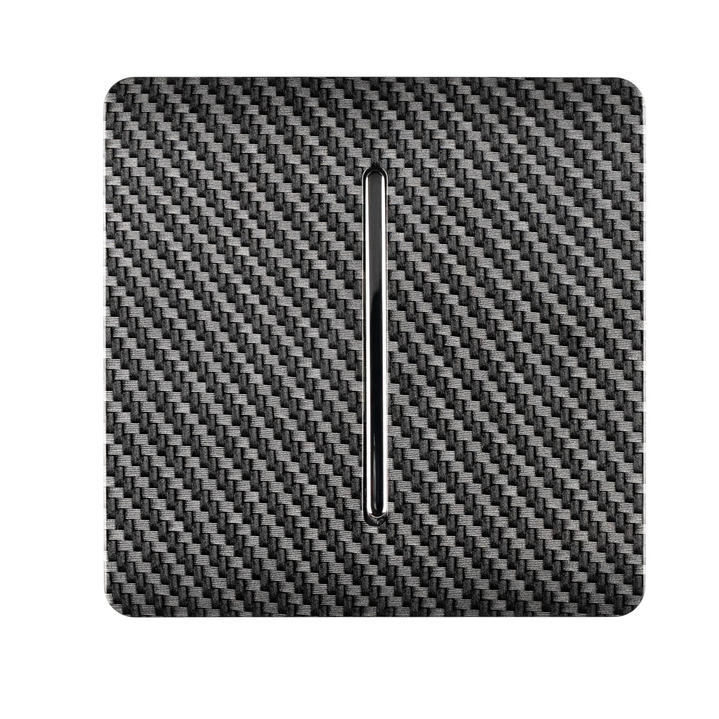 Trendi 1 Gang 2 Way 240V Screwless Raised Front Plate Plastic Artistic Modern Glossy 10 Amp Chrome Rocker Single Electrical Wall Light Switch Carbon Fibre - ART-SS2CF