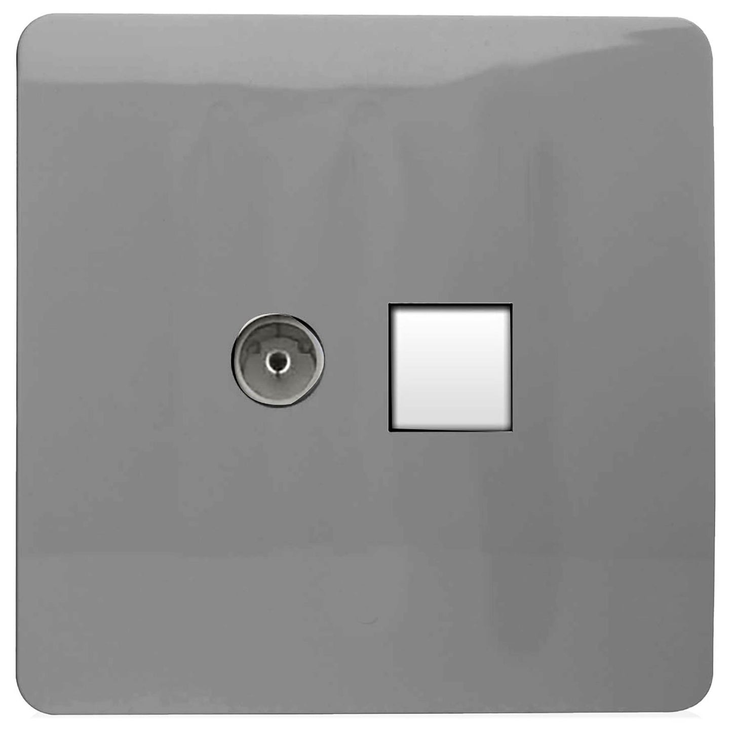 Trendi Modern Glossy Tactile TV Co-axial Socket+RJ45 Cat 5e&Cat 6 PC Ethernet Socket Light Grey