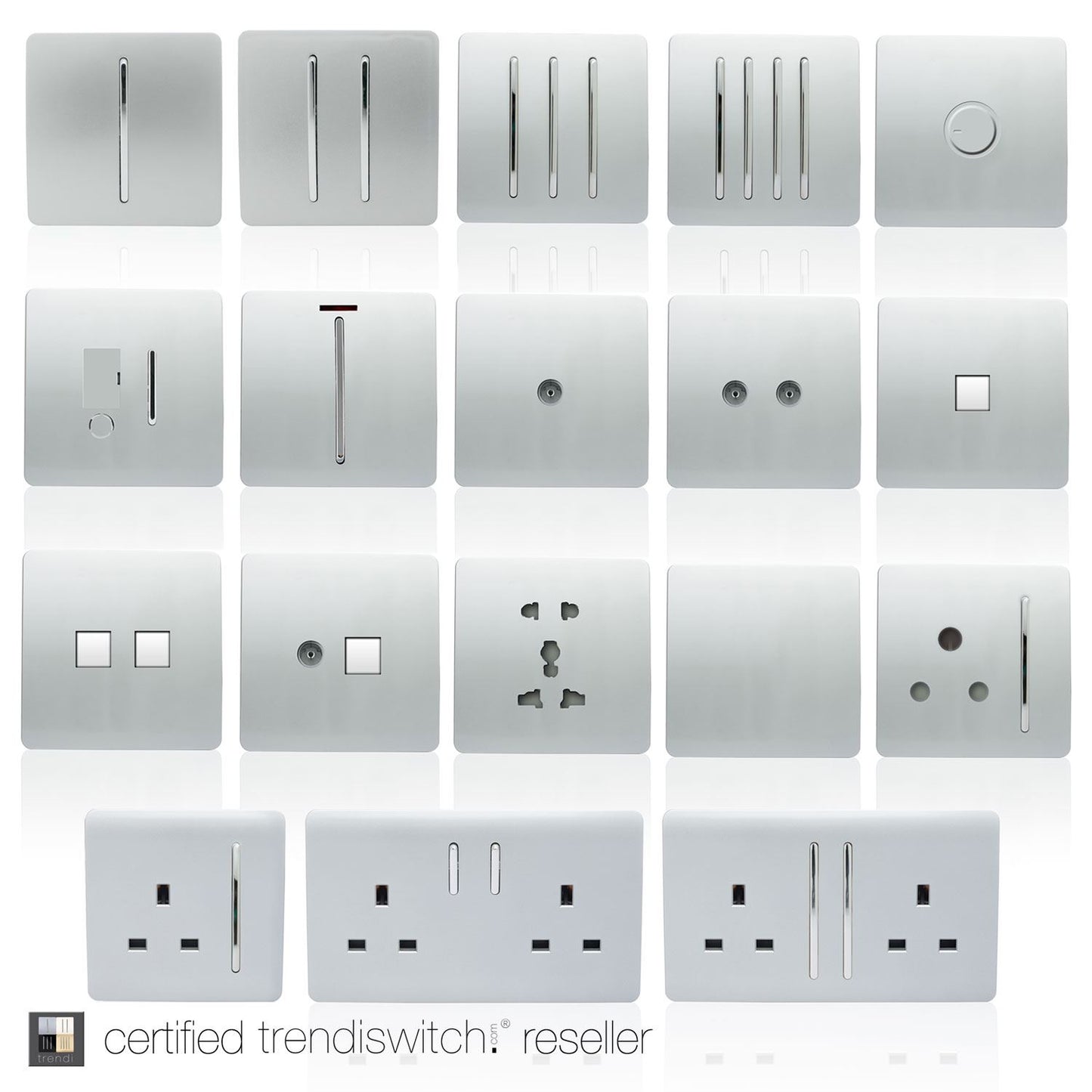 Trendi 1 Gang Artistic Modern 13 Amp Switched Plug Socket Silver ART-SKT13SI