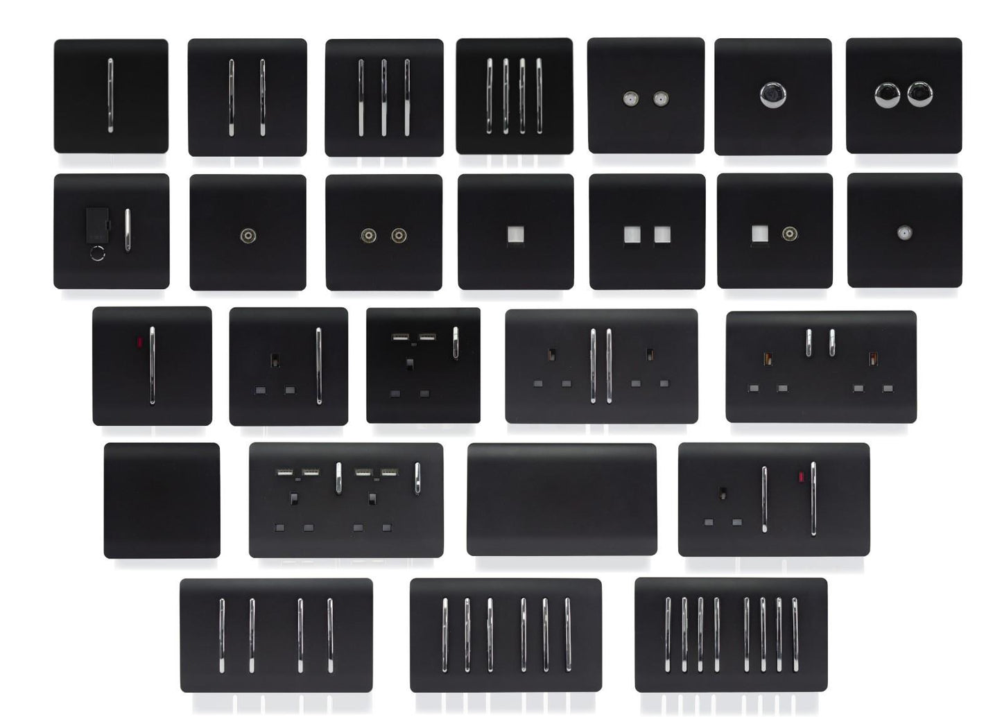 Trendi TV Co-axial Socket + Telephone Socket Matt Black Soft Touch