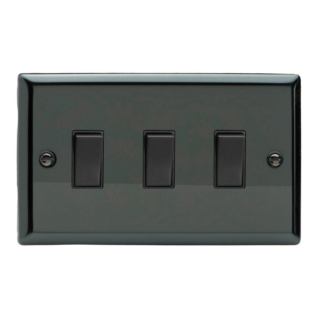 Varilight 3 Gang 1 or 2 Way 10A Rocker Light Switch (Twin Plate) Iridium Black XI93B