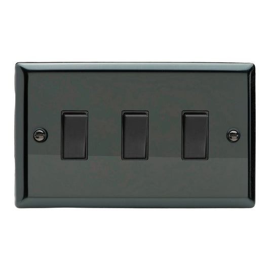 Varilight 3 Gang 1 or 2 Way 10A Rocker Light Switch (Twin Plate) Iridium Black XI93B