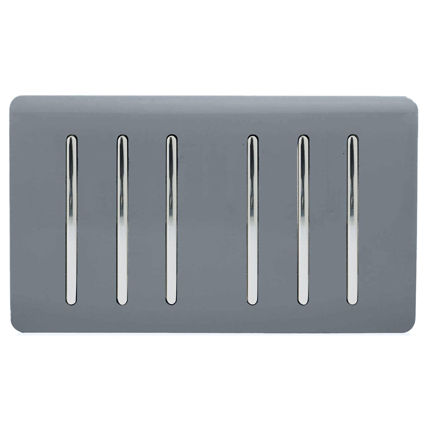 Trendi 6 Gang 2 way 240V Screwless Raised Front Twin Plate Plastic Artistic Modern Glossy 10 Amp Chrome Rocker Quad Electrical Wall Light Switch in Warm Grey - ART-SS66WG