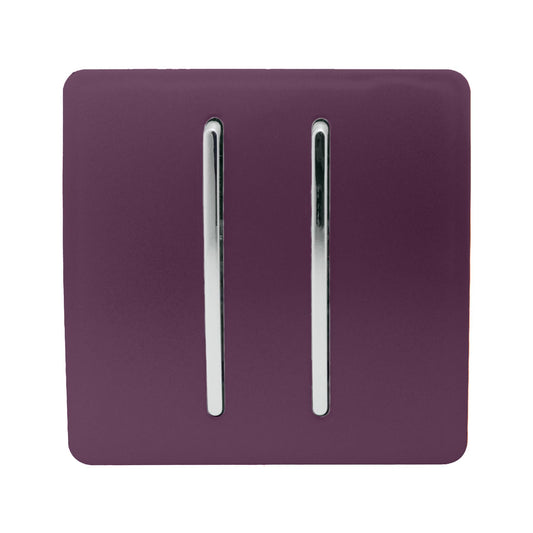 Trendi 2 Gang 2 Way 240V Screwless Raised Front Plate Plastic Artistic Modern Glossy 10 Amp Chrome Rocker Single Electrical Wall Light Switch Plum Purple - ART-SS4PL