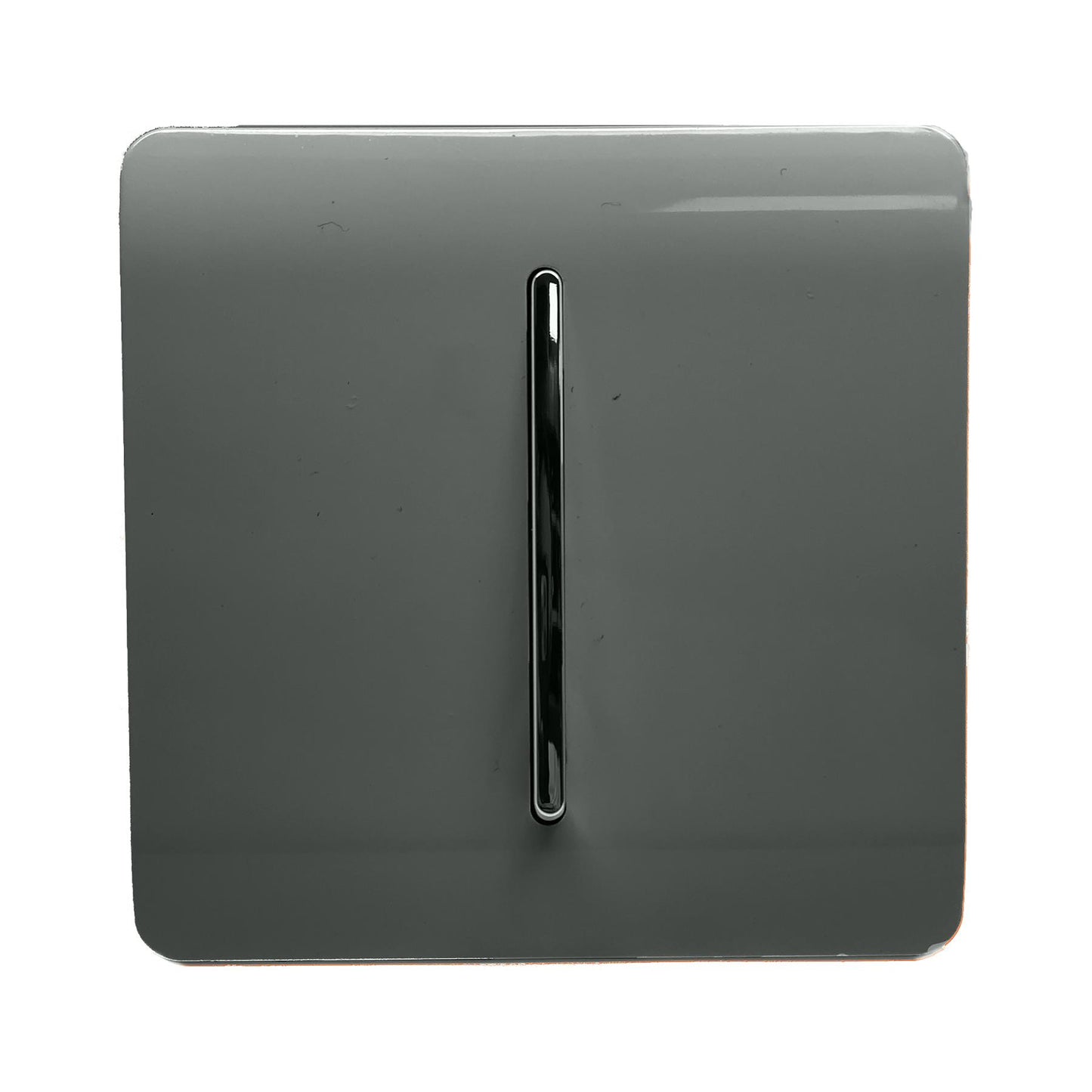 Trendi 1 Gang 3 Way Intermediate 240V Screwless Raised Front Plate Plastic Artistic Modern Glossy 10 Amp Chrome Rocker Single Electrical Wall Light Switch in Charcoal Grey - ART-SS9CH