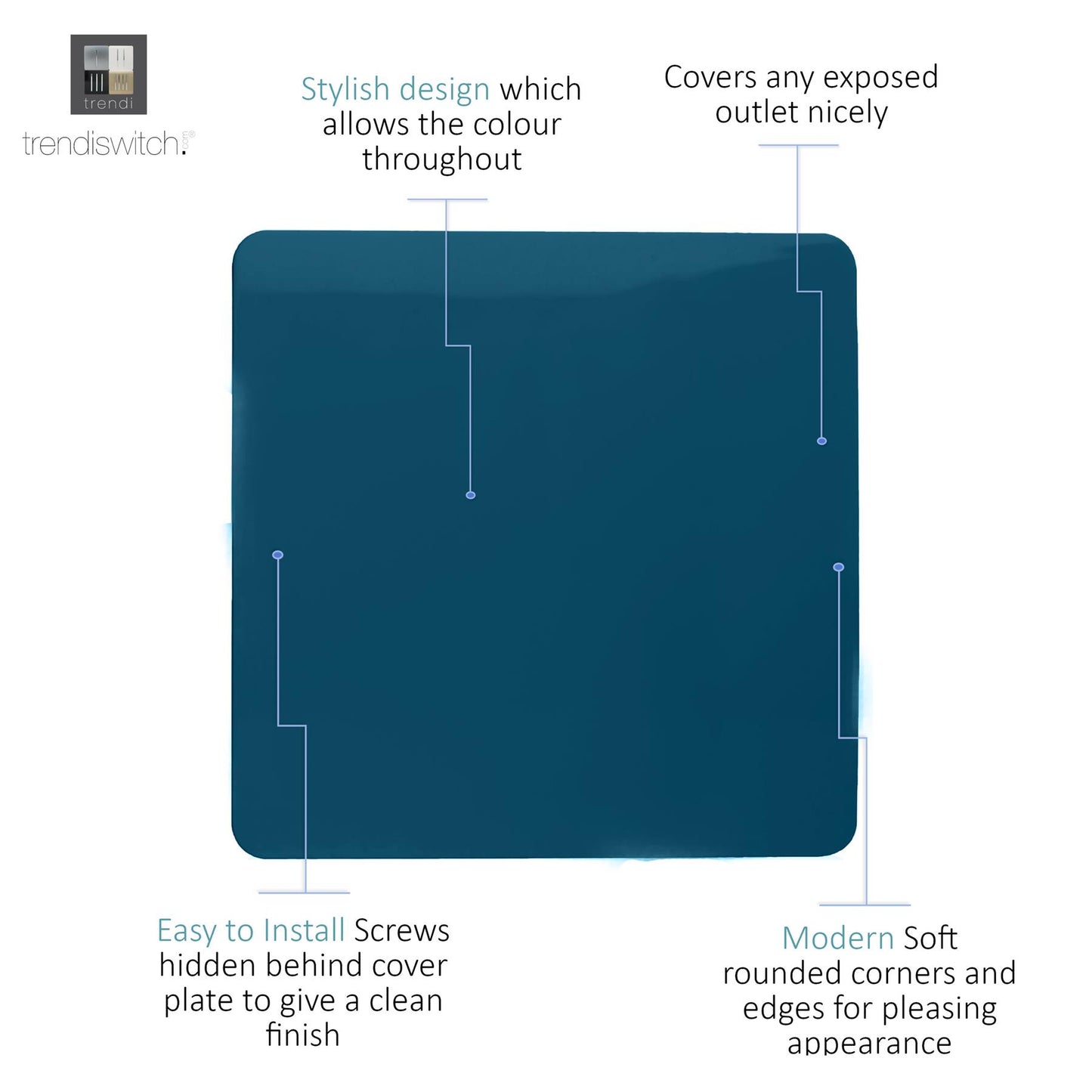 Trendi Switch Artistic Modern Glossy Decorative Screwless Standard Single Wall Blanking Plate for Electrical Sockets, Outlet with Screws in Midnight Blue - ART-BLKMD